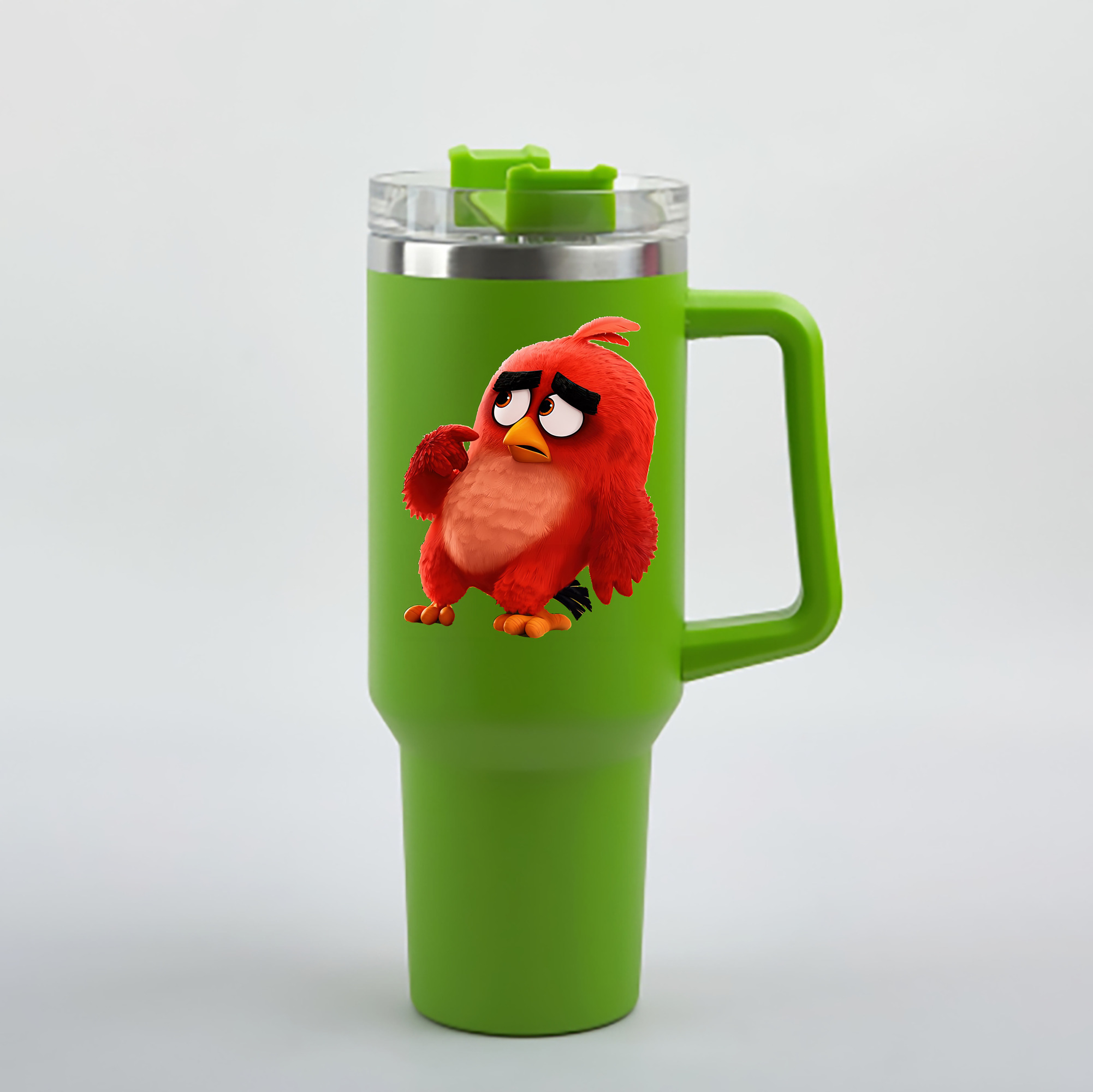 （画像用） Angry Birds アングリーバード 1200mL車用タンブラー - クリスタルステッカー（プラスチックストロー付き）